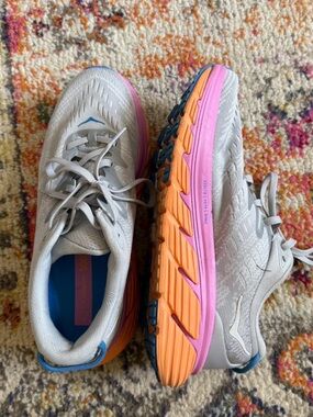 Hoka Women's Running Shoes - Light Gray Upper with Pink & Orange Gaviota 4